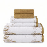 Marble Jacquard and Solid Assorted Cotton Towel Set - 6 Piece