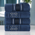 Superior Zero Twist Cotton Solid & Jacquard Floral Bath Towel Set of 4