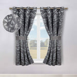Blackout Window Curtains Leaves Pattern Room Darkening Set of 2