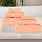 6 Piece Towel Set Zero Twist Cotton Chevron Jacquard Towels