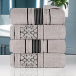 Superior Zero Twist Cotton Solid & Jacquard Floral Bath Towel Set of 4