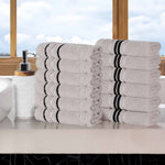 Superior Zero Twist Cotton Solid Jacquard Floral Face Towel Set of 12