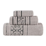 Sadie Zero Twist Cotton Floral Jacquard Absorbent 3 Piece Towel Set