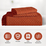 Lightweight Cotton Bedspread Set 3-Piece Remi Geometric Fringe Jacquard