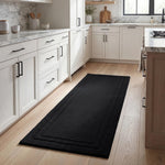Solid Bordered Cotton Washable Non-Slip Bath Rugs or Runner
