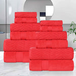 Superior Chevron Zero Twist Solid Jacquard Cotton 12 Piece Towel Set