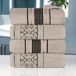 Superior Zero Twist Cotton Solid & Jacquard Floral Bath Towel Set of 4