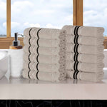 Superior Zero Twist Cotton Solid Jacquard Floral Face Towel Set of 12
