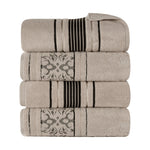 Superior Zero Twist Cotton Solid & Jacquard Floral Bath Towel Set of 4