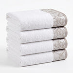 Cotton Floral Jacquard Border Bath Towel Set of 4 - Wisteria