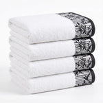 Cotton Floral Jacquard Border Bath Towel Set of 4 - Wisteria