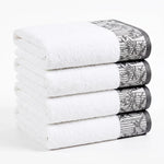 Cotton Floral Jacquard Border Bath Towel Set of 4 - Wisteria