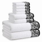Wisteria Floral Jacquard 8-Piece Cotton Towel Set – Medium Weight Bathroom Towels