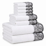 Wisteria Floral Jacquard 8-Piece Cotton Towel Set – Medium Weight Bathroom Towels