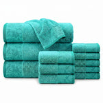 Wisteria Floral Jacquard 12-Piece Cotton Towel Set – Medium Weight Bathroom Towels