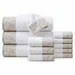 Wisteria Floral Jacquard 12-Piece Cotton Towel Set – Medium Weight Bathroom Towels