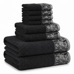 Wisteria Floral Jacquard 8-Piece Cotton Towel Set – Medium Weight Bathroom Towels