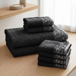 Wisteria Floral Jacquard 8-Piece Cotton Towel Set – Medium Weight Bathroom Towels
