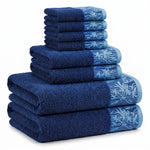 Wisteria Floral Jacquard 8-Piece Cotton Towel Set – Medium Weight Bathroom Towels
