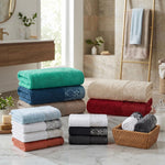 Cotton Floral Jacquard Border Bath Towel Set of 4 - Wisteria