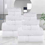 Superior Chevron Zero Twist Solid Jacquard Cotton 12 Piece Towel Set