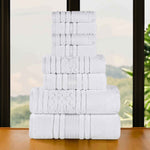 Superior Zero Twist Cotton Solid and Jacquard Floral 8 Piece Towel Set