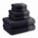 Wisteria Floral Jacquard 6-Piece Cotton Towel Set – Medium Weight Bathroom Towels