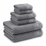 Wisteria Floral Jacquard 6-Piece Cotton Towel Set – Medium Weight Bathroom Towels