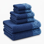 Wisteria Floral Jacquard 6-Piece Cotton Towel Set – Medium Weight Bathroom Towels