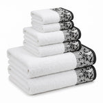 Wisteria Floral Jacquard 6-Piece Cotton Towel Set – Medium Weight Bathroom Towels