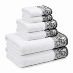Wisteria Floral Jacquard 6-Piece Cotton Towel Set – Medium Weight Bathroom Towels