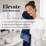 Wisteria Floral Jacquard 12-Piece Cotton Towel Set – Medium Weight Bathroom Towels
