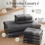 Wisteria Floral Jacquard 6-Piece Cotton Towel Set – Medium Weight Bathroom Towels