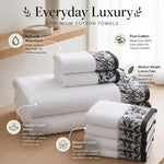 Wisteria Floral Jacquard 8-Piece Cotton Towel Set – Medium Weight Bathroom Towels