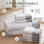 Wisteria Floral Jacquard 6-Piece Cotton Towel Set – Medium Weight Bathroom Towels