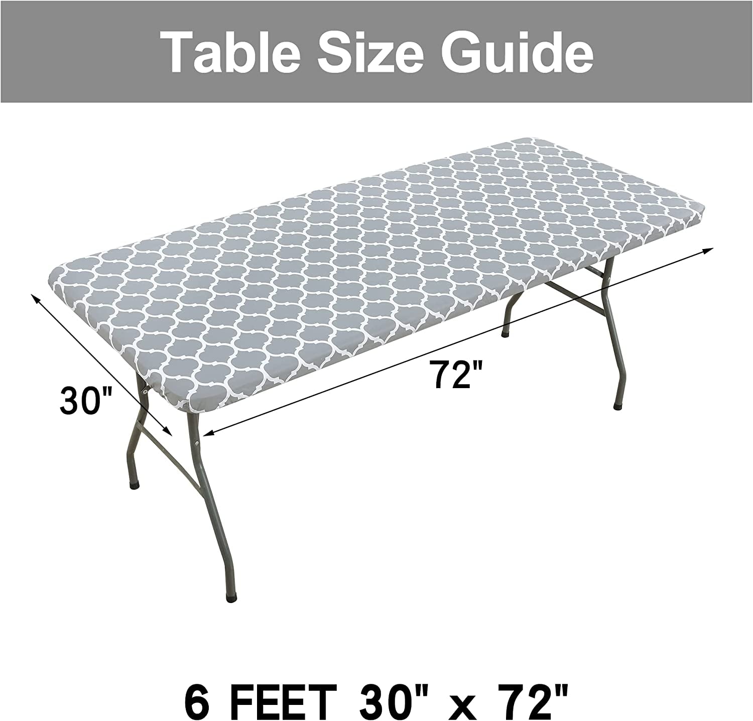 Rectangle Picnic Table Cover, Waterproof Elastic Fitted Camping Table Covers for 6 Foot Tables, Wipeable Flannel Backed Vinyl Tablecloth Protector for Indoor, Outdoor (Grey, 30X72 Inches)