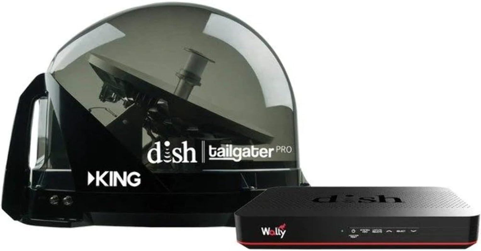 DTP4950 DISH Tailgater Pro Bundle - Premium Portable/Roof Mountable Satellite TV Antenna and DISH Wally HD Receiver, Western & Eastern Arc Satellites, Clear(Smoke)