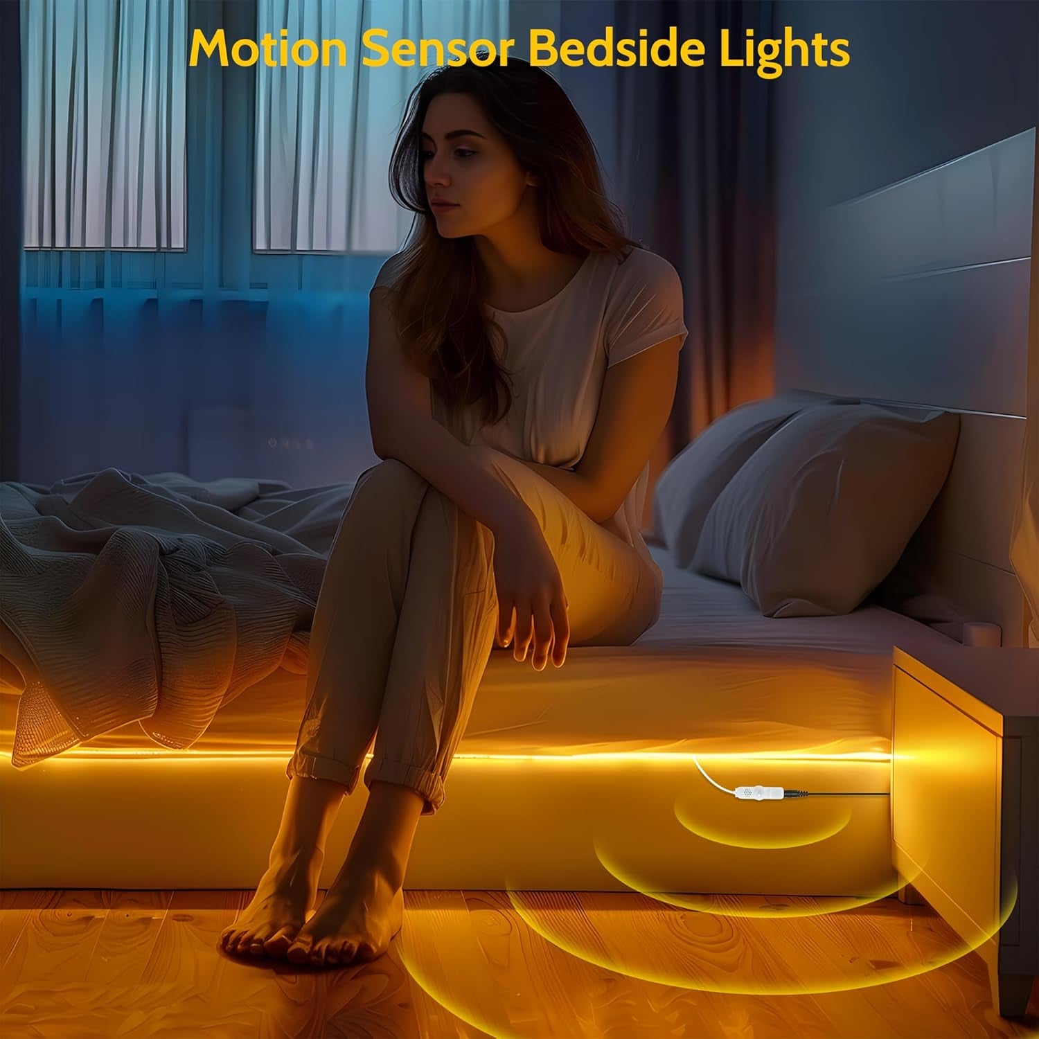 Motion Sensor Led Light Strip - 10FT under Bed Lights under Cabinet Lighting, Motion Activated Led Light Strip for Bedroom, Warm White LED Closet Lights Motion Sensored under Cabinet Lights Indoor