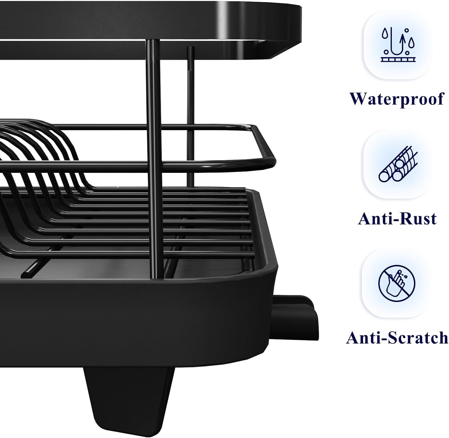 Dish Drying Rack- Space-Saving Dish Rack, Dish Racks for Kitchen Counter, Stainless Steel Kitchen Drying Rack with a Cutlery Holder,12''W X 15''L, Black