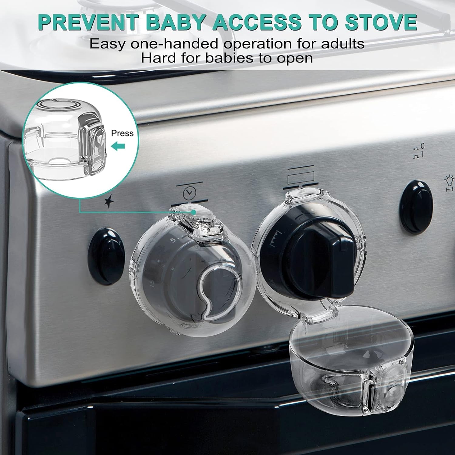 Mom'S Choice Gold Awards Winner - Stove Knob Covers for Child Safety (5 + 1 Pack) Double-Key Design and Upgraded Universal Size Gas Knob Covers Clear View Childproof Oven Knob Covers for Kids and Pets