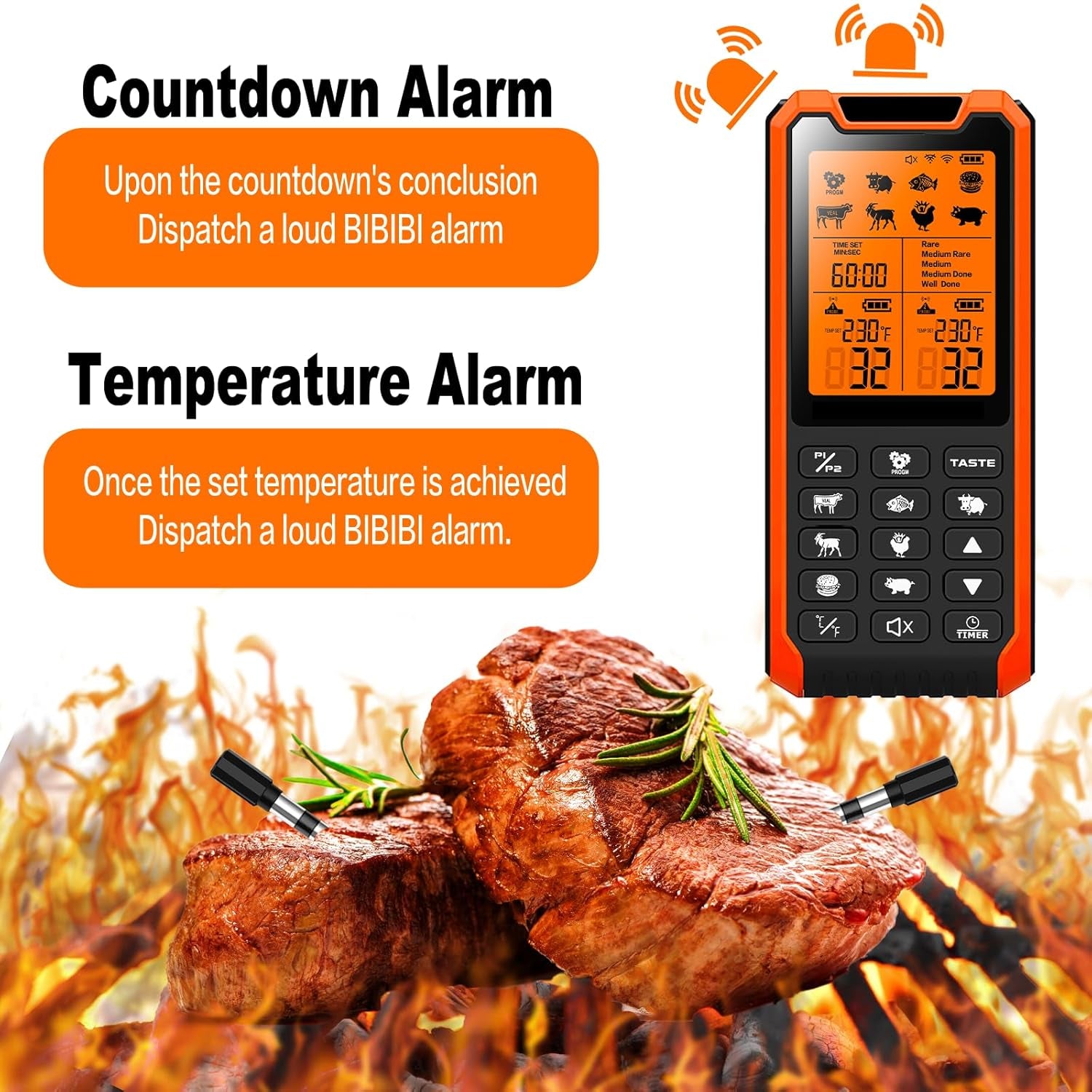 Smart Bluetooth Meat Thermometer - Long Range Wireless Food Thermometer, Temp Monitor with Dual Probes for BBQ, Oven, Grill & Smoker-Effortless Steak, Pork, and Turkey Cooking