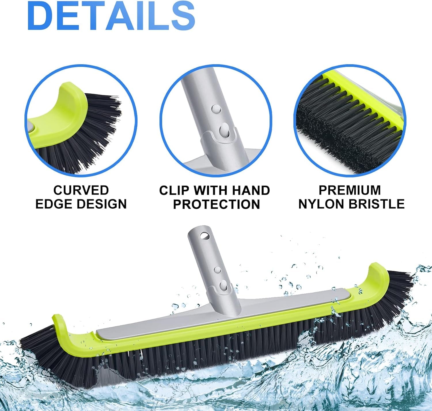 Pool Brush Head for Cleaning Pool Walls,Heavy Duty Inground/Above Ground Swimming Pool Scrub Brushes with Premium Strong Bristle & Reinforced Aluminium Back