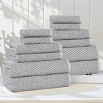 Superior Amelia Cotton Blend Diagonal Ribbed 12 Piece Towel Set