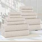 Superior Amelia Cotton Blend Diagonal Ribbed 12 Piece Towel Set