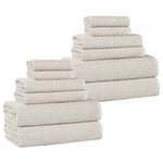 Superior Amelia Cotton Blend Diagonal Ribbed 12 Piece Towel Set