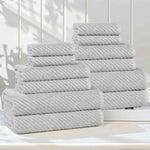 Superior Amelia Cotton Blend Diagonal Ribbed 12 Piece Towel Set