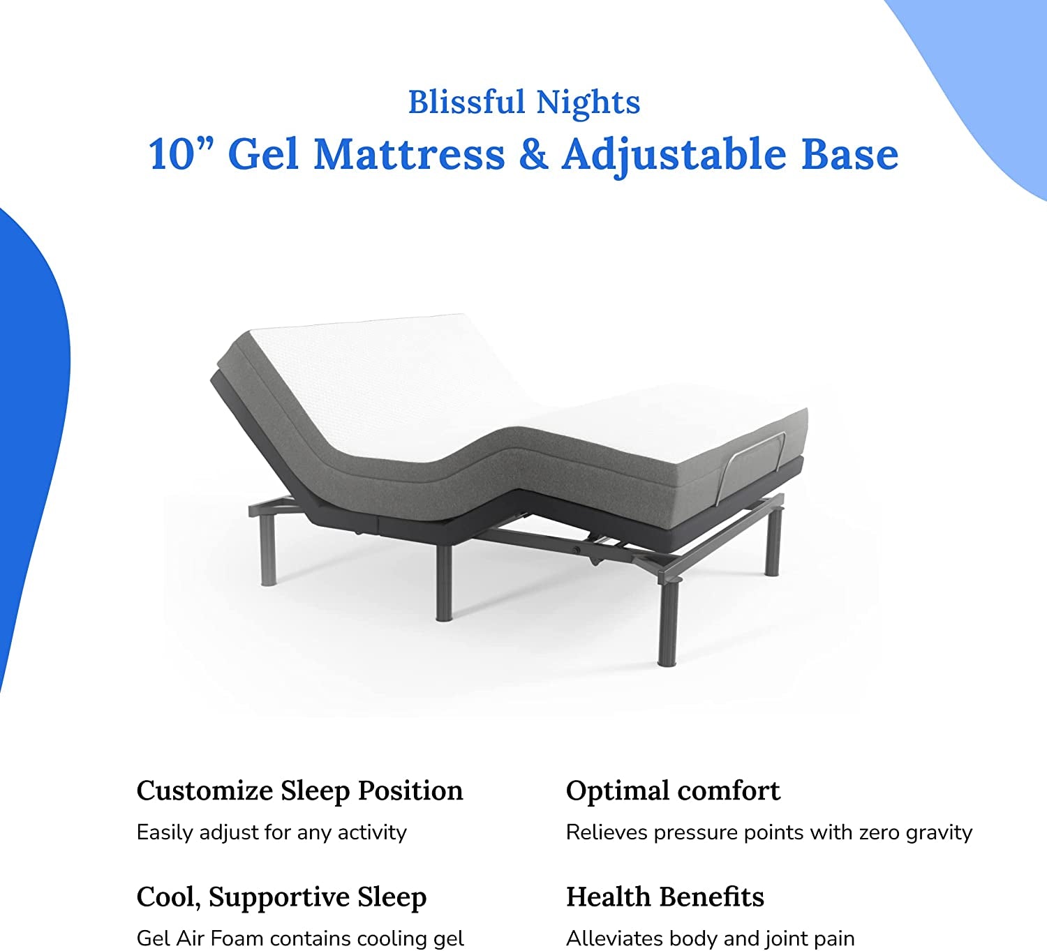 E3 King Adjustable Bed Base Frame with 10" Medium Firm Gel Infused Memory Foam Mattress