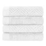 Egyptian Cotton Basketweave Jacquard and Solid Bath Towel Set of 4