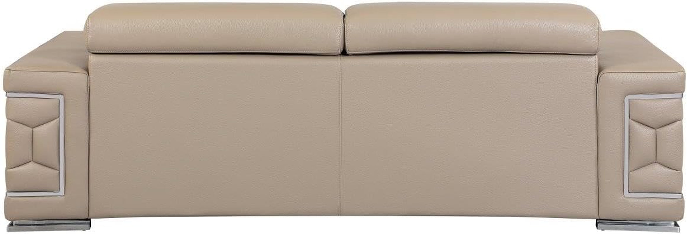 Usry Italian Leather Couch with Multi-Position Adjustable Headrests, Elegant Contemporary Design with Chrome Trim and Durable Wood Frame, Sofa, 89", Beige