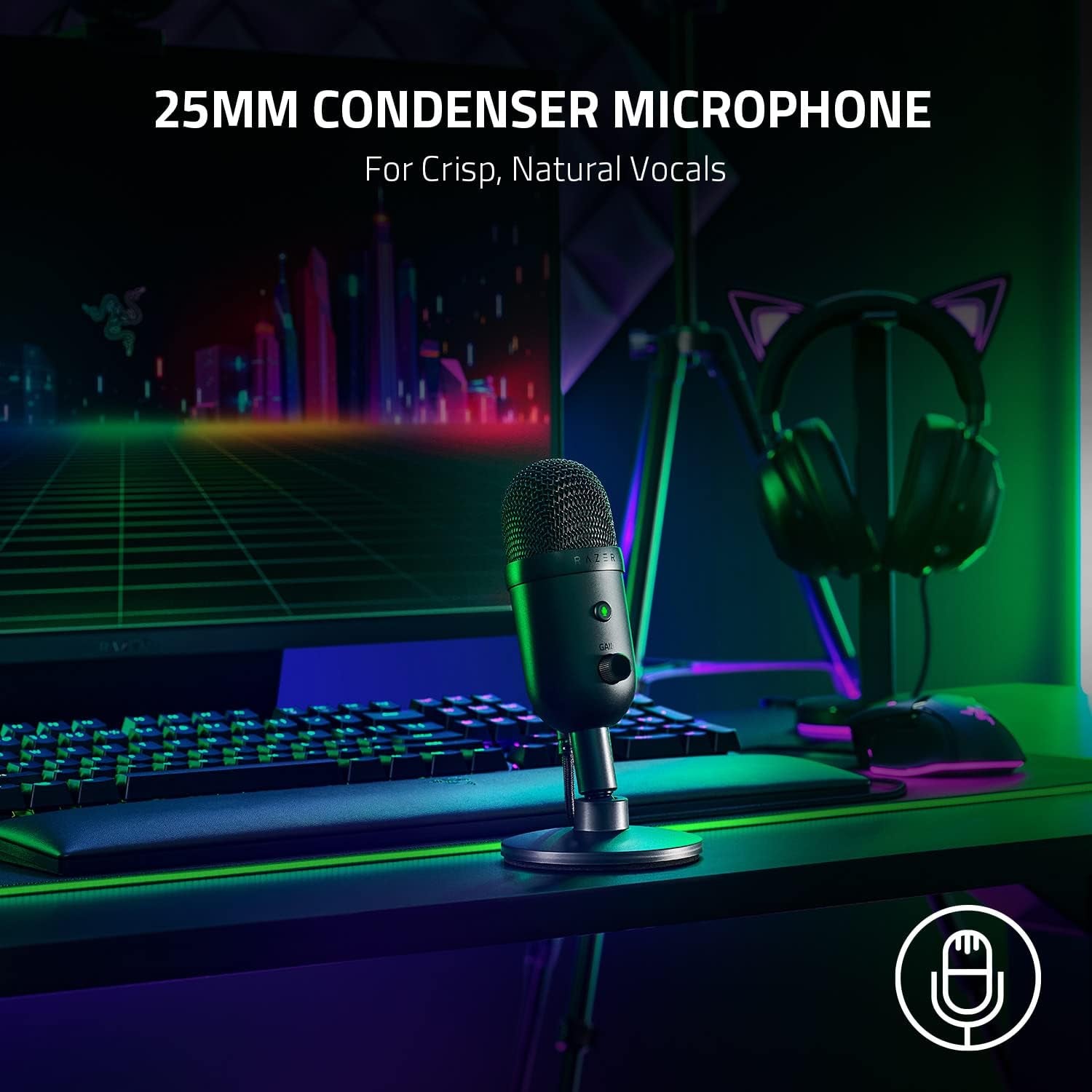 Seiren V2 X USB Condenser Microphone for Streaming and Gaming on PC: Supercardioid Pickup Pattern - Integrated Digital Limiter - Mic Monitoring and Gain Control - Built-In Shock Absorber